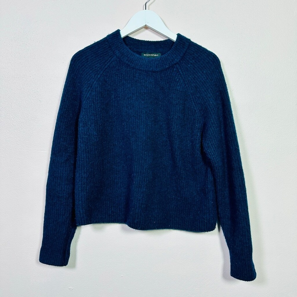 BANANA‎ REPUBLIC Teal Blue Wool Blend Raglan Crew Neck Sweater Large